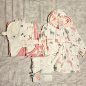 NWT Carters baby bath time bundle baby girl pink Llama 6-9 months